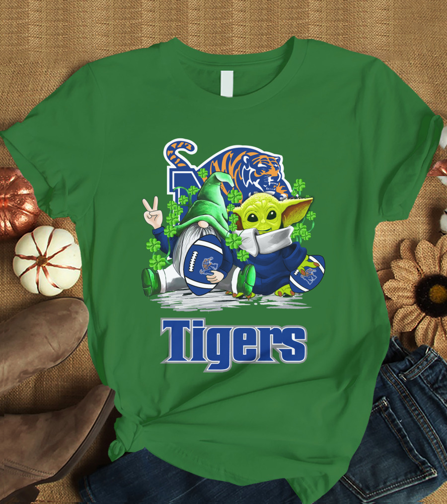 Memphis Tigers Football St. Patrick's Day Gnome And Child Icons T-Shirt