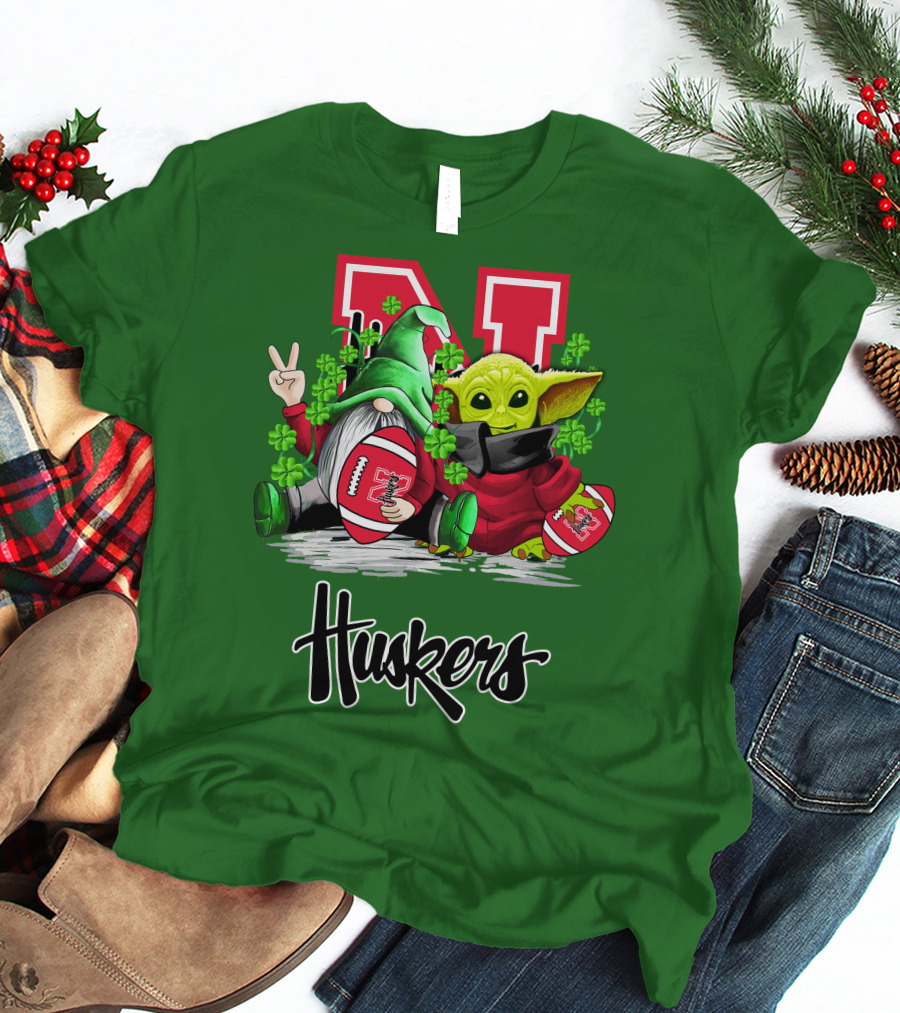 Huskers Nebraska Cornhuskers Football Saint Patrick's Day Green Character Football Image T-Shirt