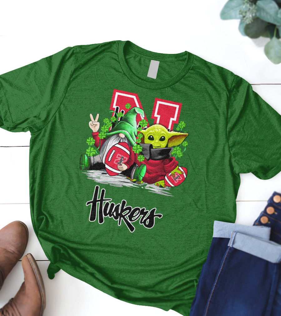 Huskers Nebraska Cornhuskers Football Saint Patrick's Day Green Character Football Image T-Shirt