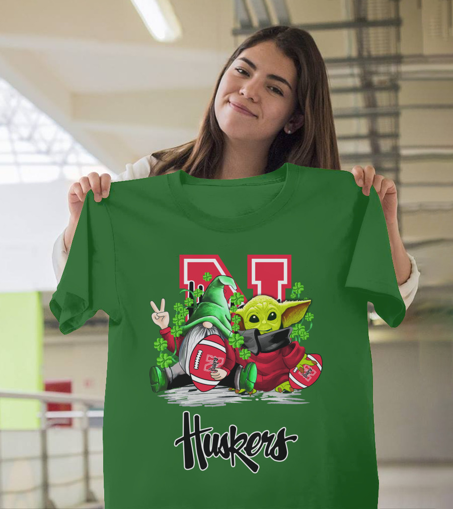 Huskers Nebraska Cornhuskers Football Saint Patrick's Day Green Character Football Image T-Shirt