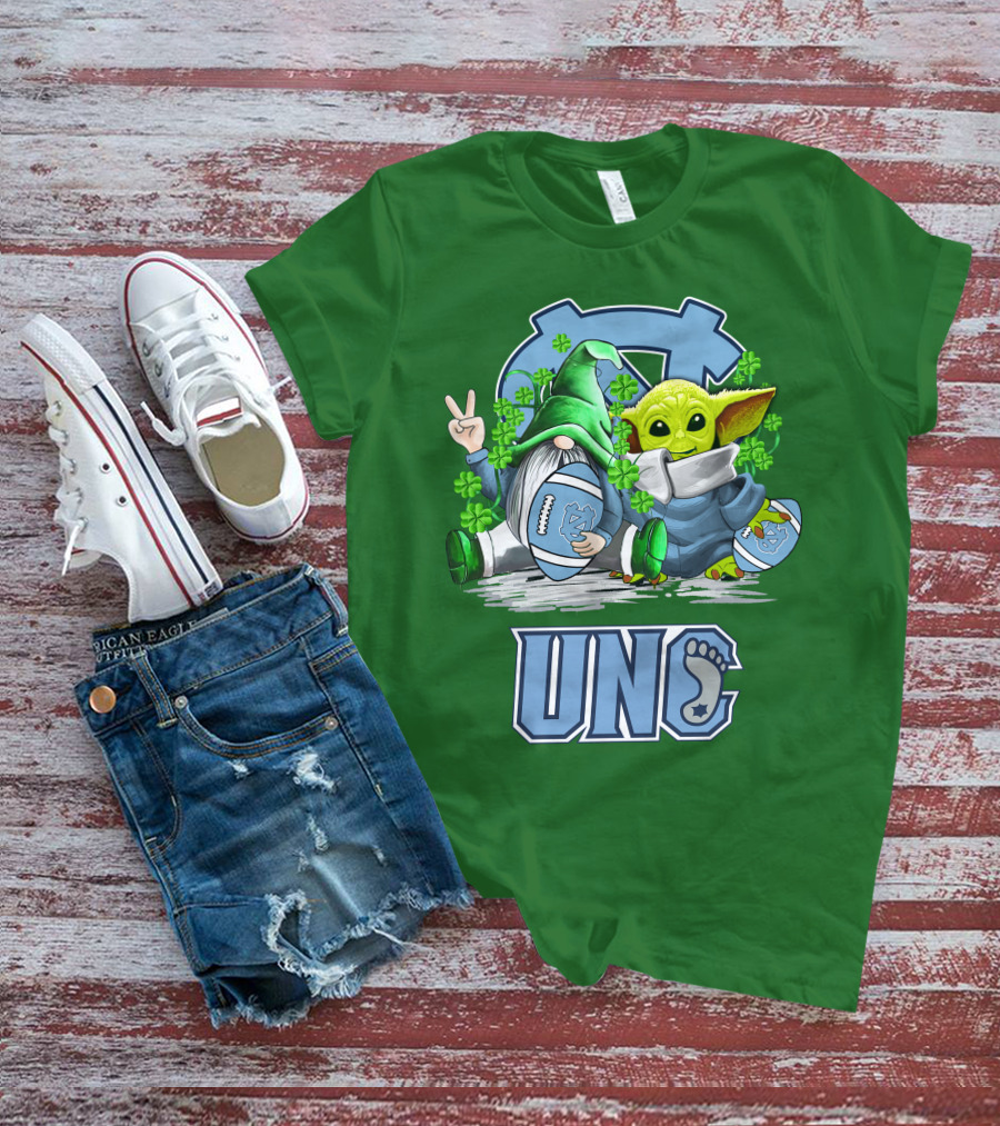 UNC Tar Heels St. Patrick's Day Football Yoda Gnome Clover T-Shirt