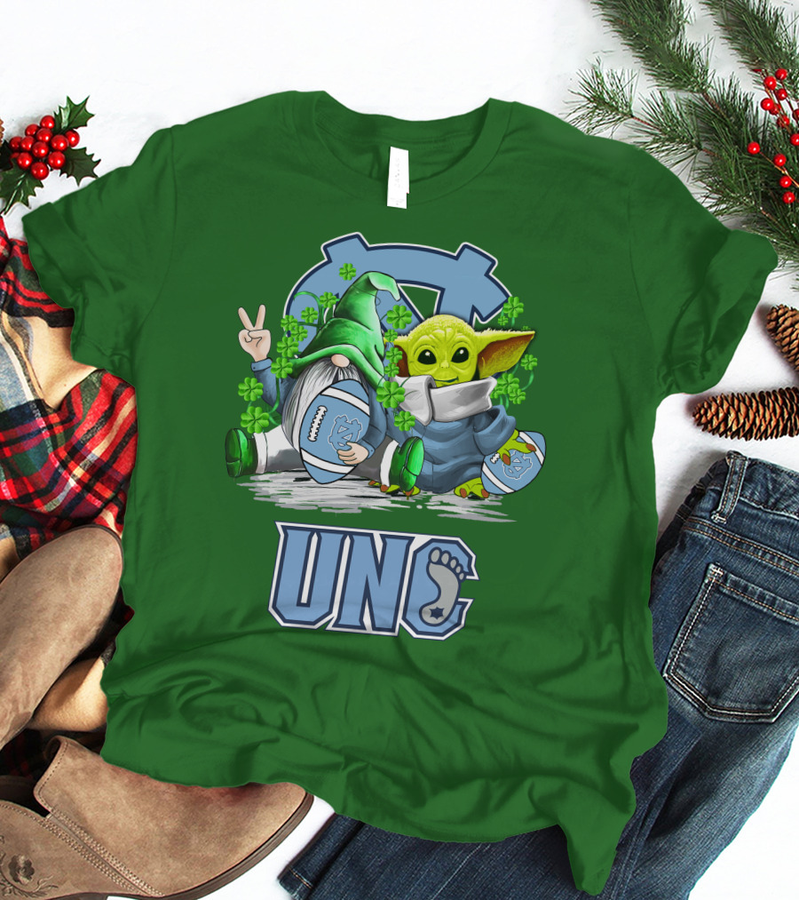 UNC Tar Heels St. Patrick's Day Football Yoda Gnome Clover T-Shirt