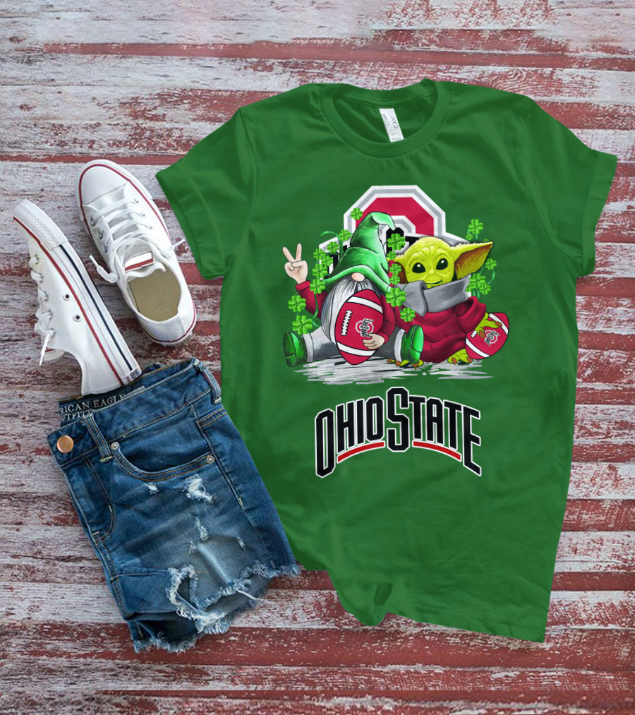 Ohio State Buckeyes Football St. Patrick’s Day Gnome And Yoda With Shamrocks T-Shirt