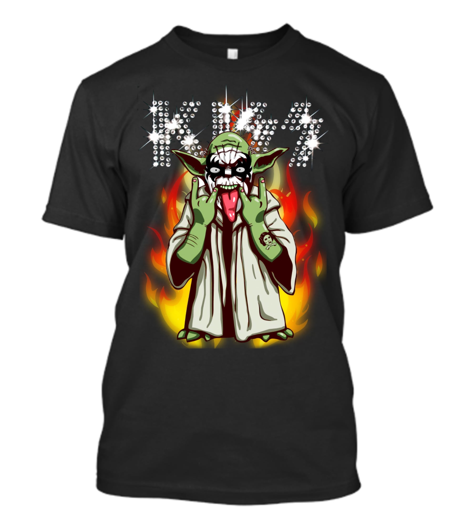Yod1 Star Wars KISS Mashup With Flames T-Shirt