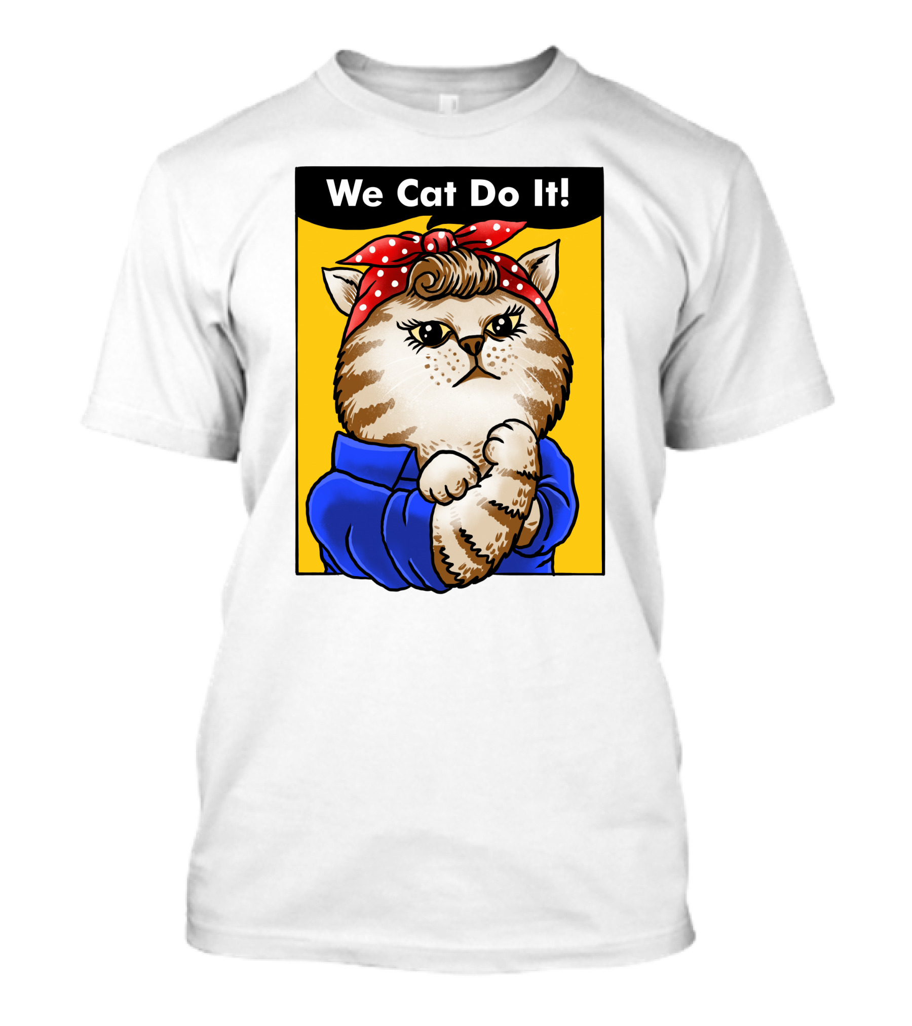 We Cat Do It Humorous Cat With Red Polka Dot Bandana And Blue T-Shirt