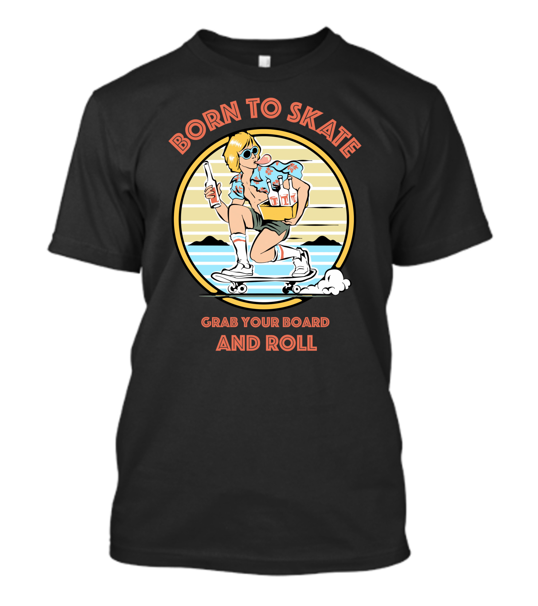 Born To Skate Grab Your Board And Roll Retro Skateboarder T-Shirt