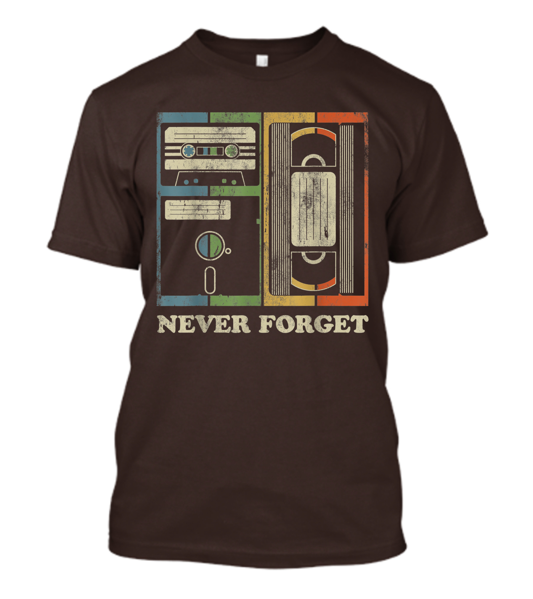 Never Forget Retro Vintage Cassette Floppy VHS Cool Funny Geeky Nerdy T-Shirt
