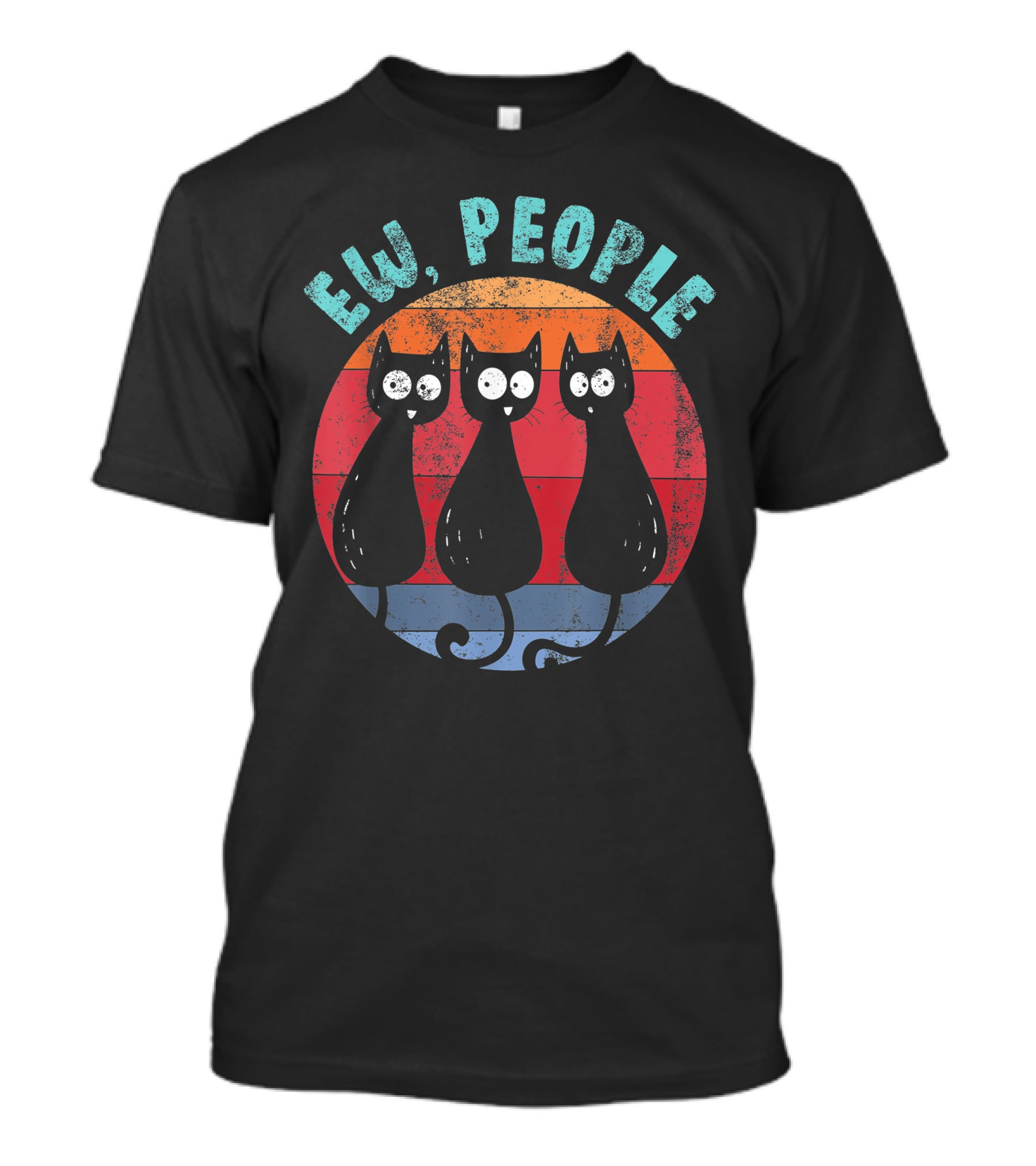 Ew People Three Funny Cats Retro Sunset Circle T-Shirt