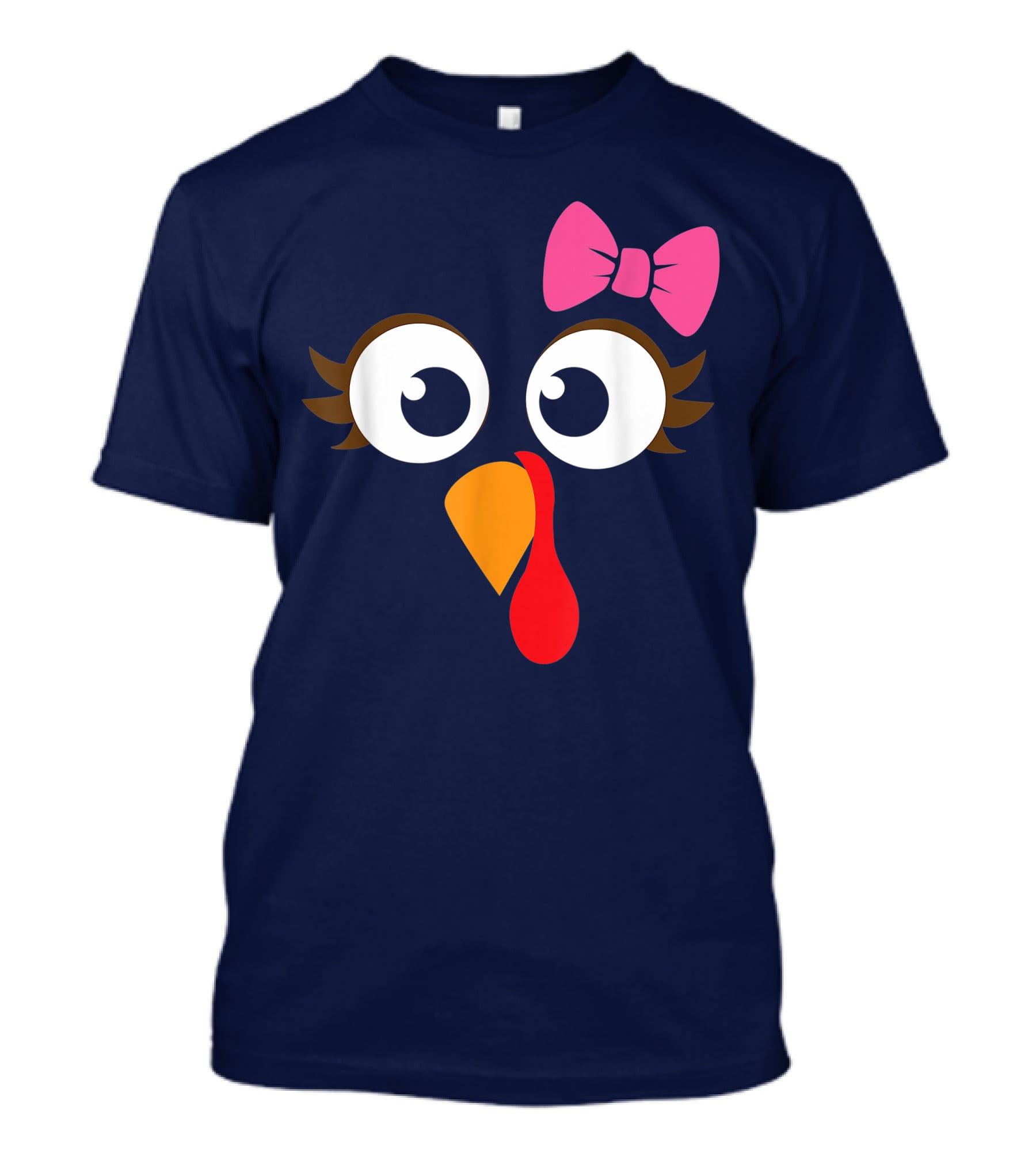 Turkey Face Girl Pink Bow Cute Thanksgiving T-Shirt