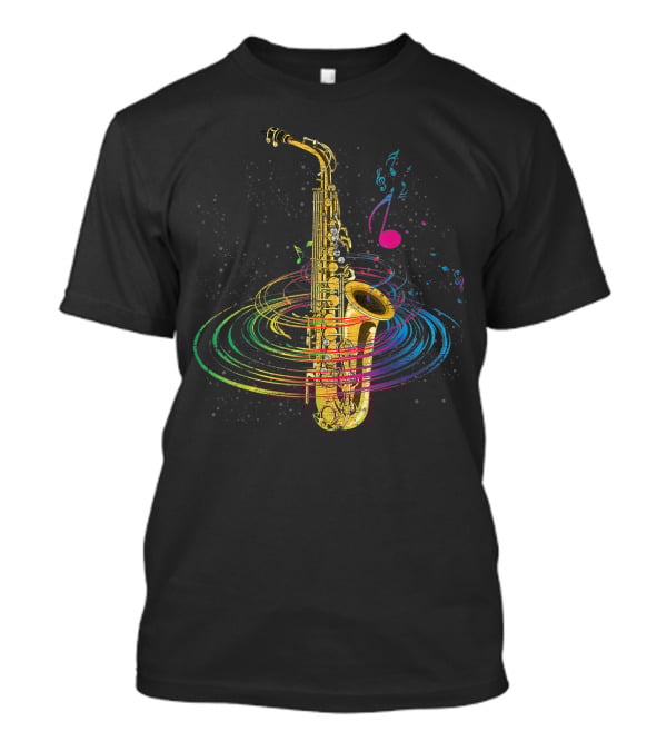 Music Notes Colorful Saxophone Vortex T-Shirt