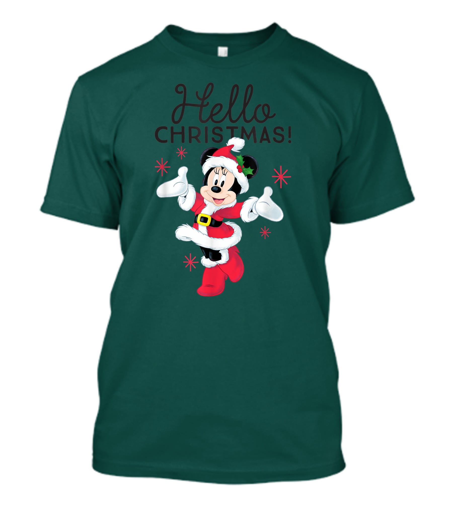 Disney Minnie Mouse Hello Christmas Holiday Santa T-Shirt