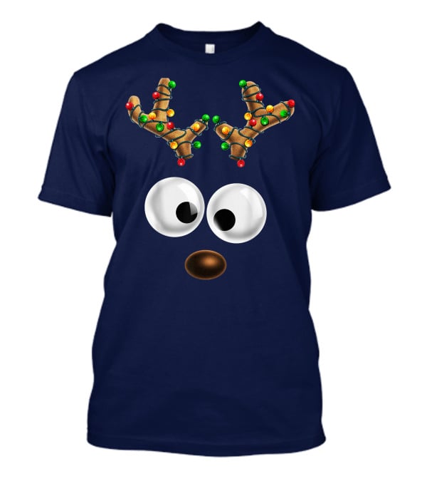 Colorful Lights Reindeer Face Christmas Matching Family T-Shirt