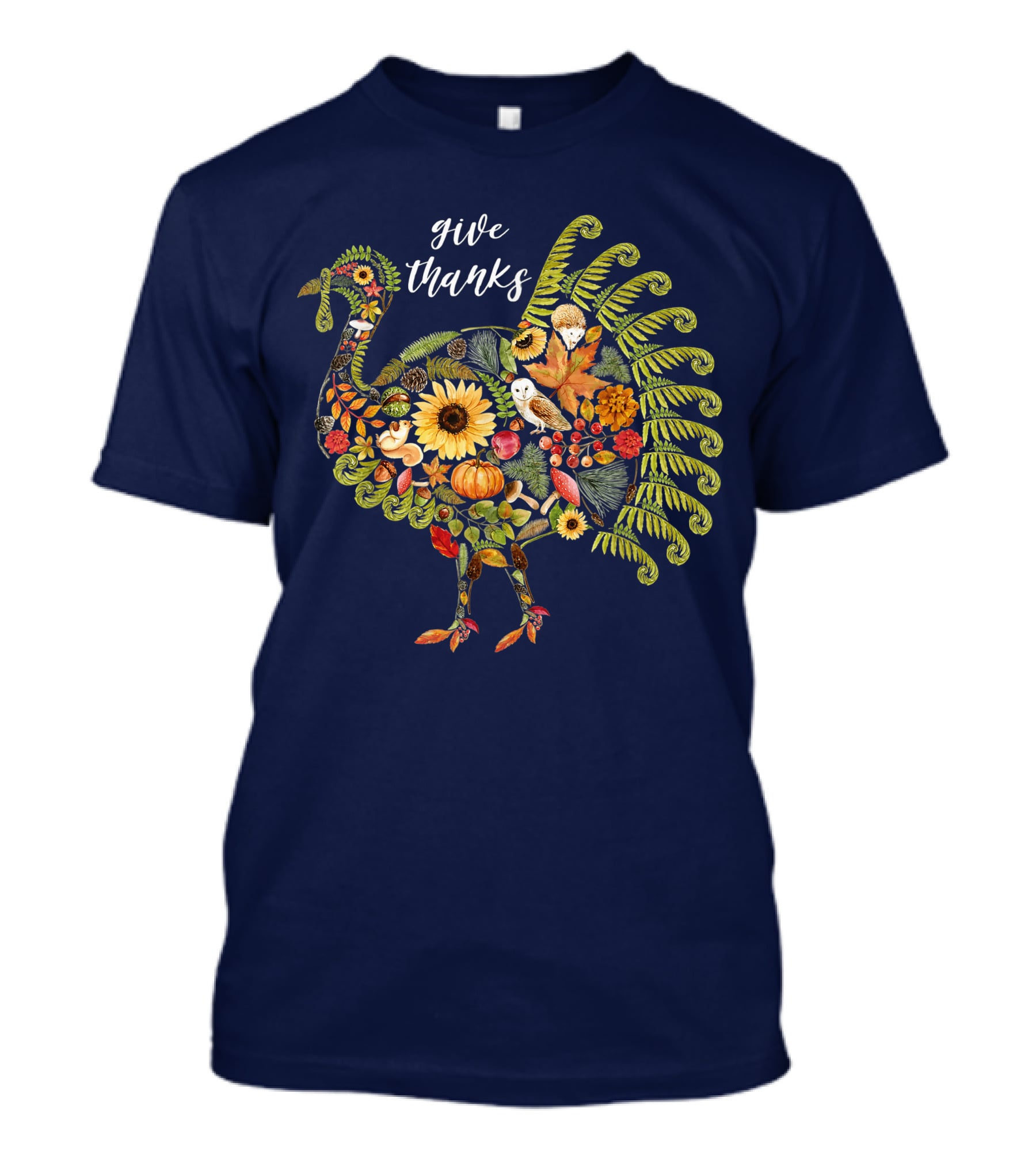 Give Thanks Vintage Autumn Botanical Turkey Thanksgiving T-Shirt