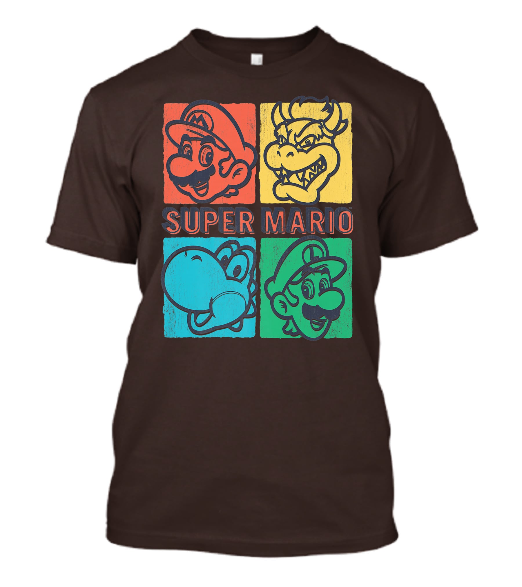Super Mario Bowser Yoshi Luigi Distressed Square Group Shot T-Shirt
