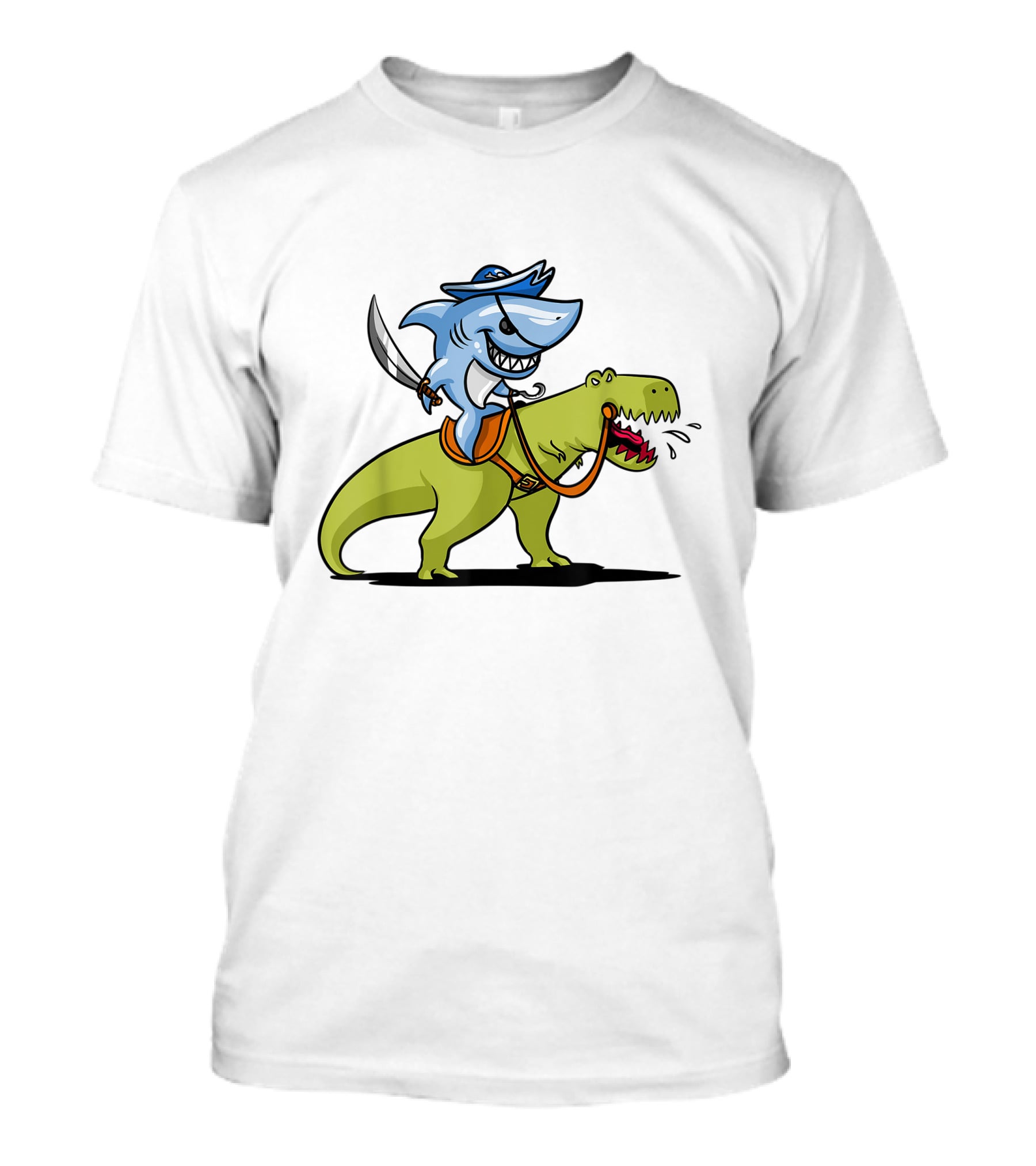 Shark Pirate Riding T-Rex Dinosaur Adventure T-Shirt