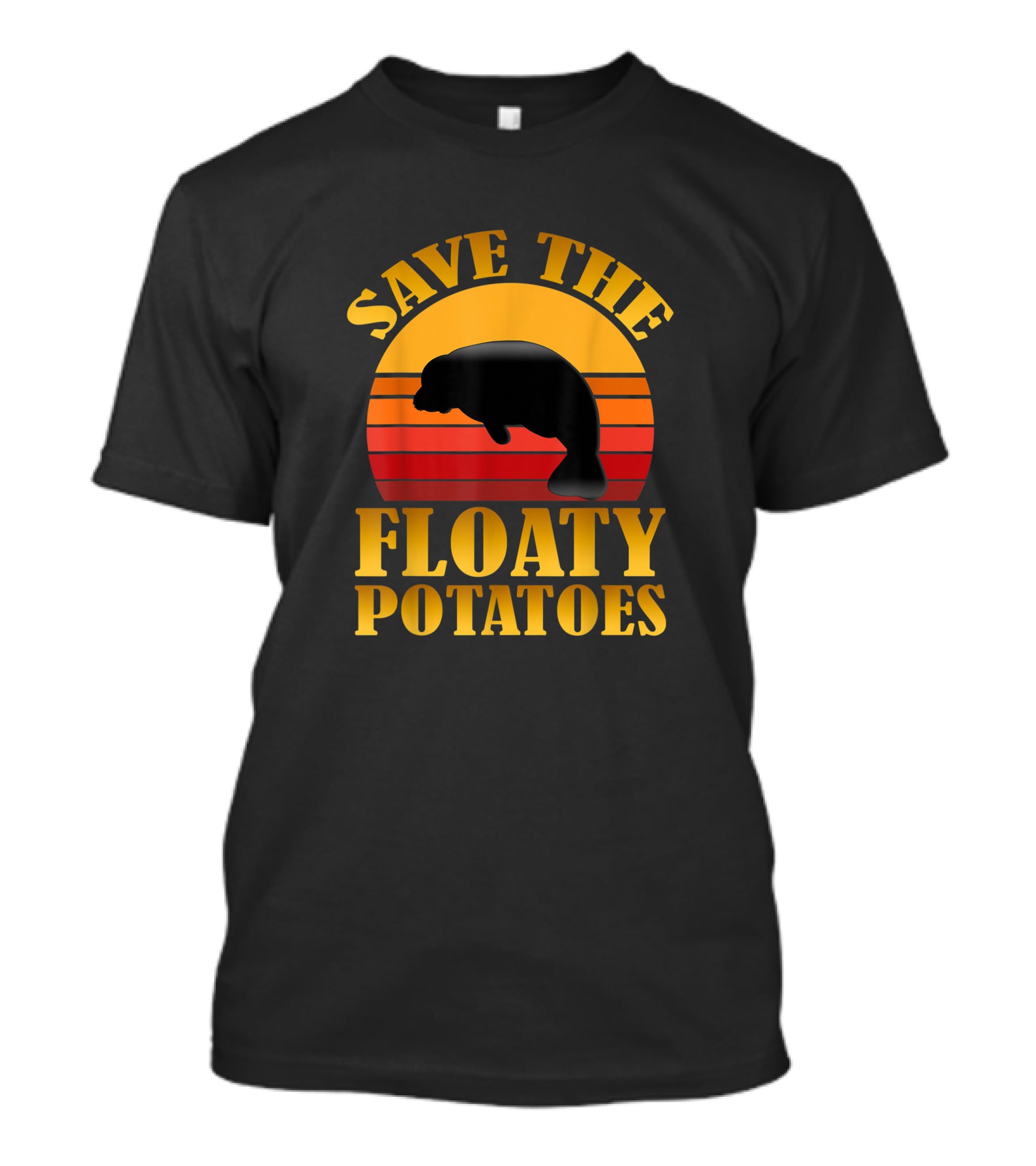 Save The Floaty Potatoes Manatee Retro Sunset Conservation T-Shirt