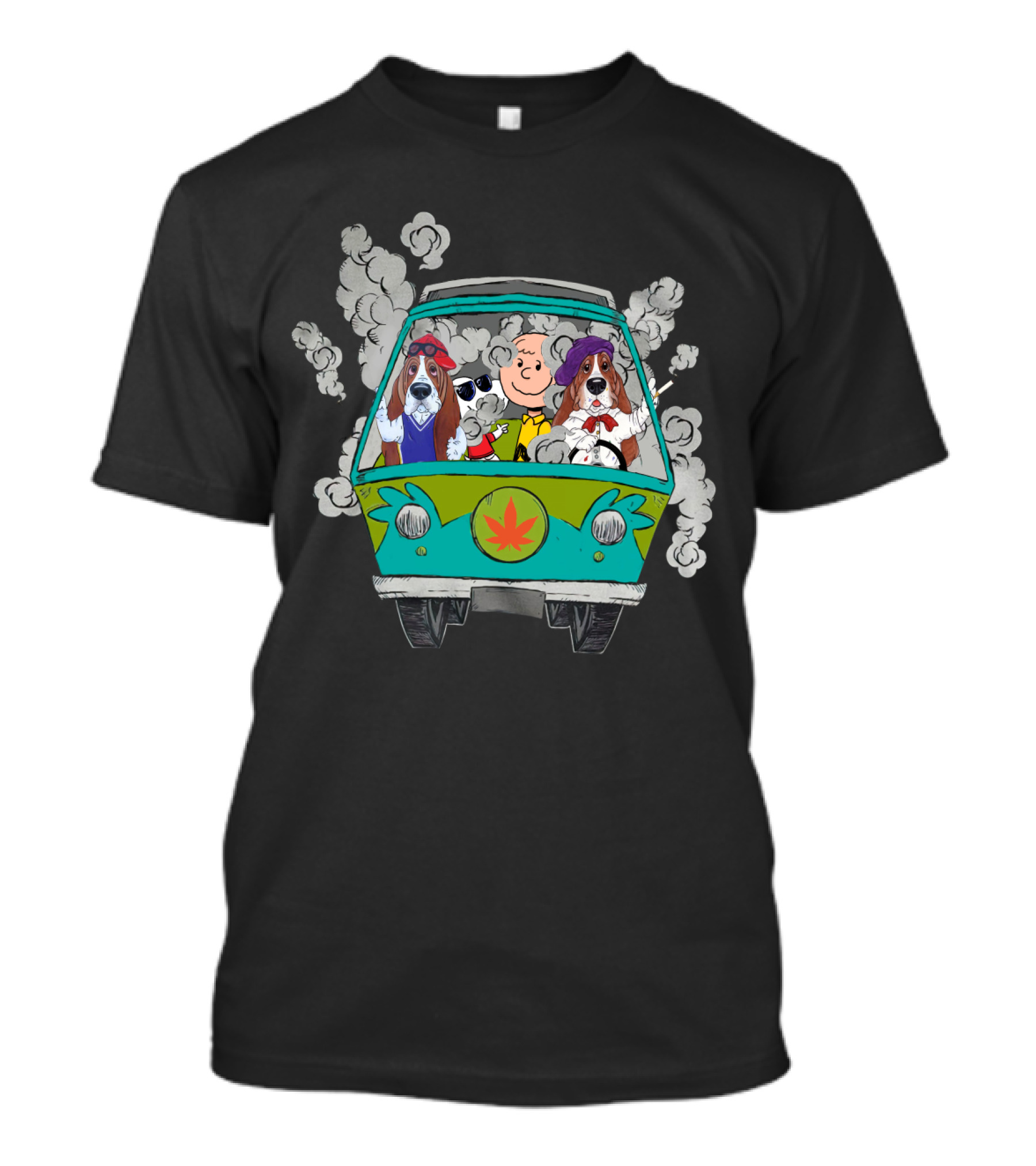 Basset Hound Ds0 Charlie Brown Snoopy Mystery Machine Smoke T-Shirt