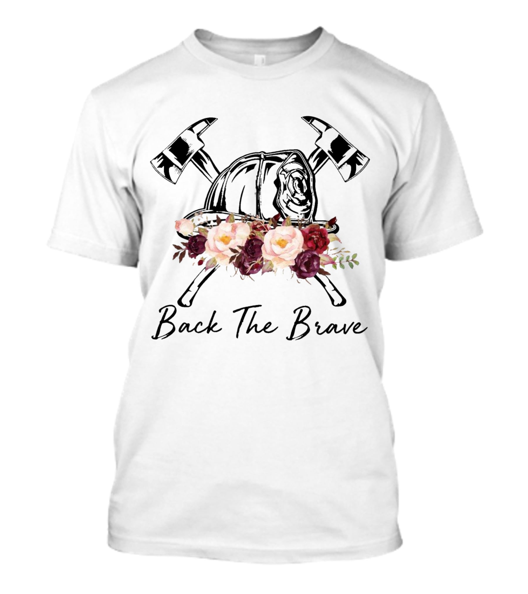 Back The Brave Firefighter Helmet Floral Axes T-Shirt