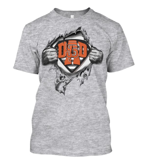 SUPERDAD SF Giants Emblem With Hands Ripping Gray T-Shirt