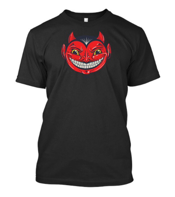 El Diablo Motif Grinning Red Devil Face With Horns And Smiling Eyes T-Shirt