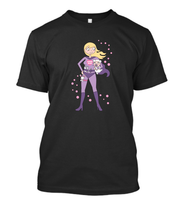Supermom Blonde Hero With Baby And Bunny In Purple Suit T-Shirt