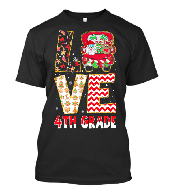 Love 4th Grade Christmas Cute Xmas Reindeer Holiday T-Shirt