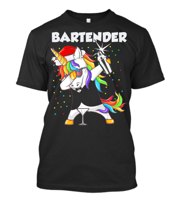 Bartender Unicorn Santa Dab With Cocktail Shaker And Santa Hat T-Shirt