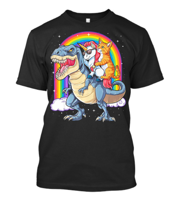 Unicorn Cat Riding Dinosaur Rex T-Shirt