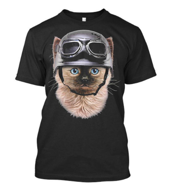 Siamese Kitten Wearing Motorcycle Helmet With Goggles T-Shirt