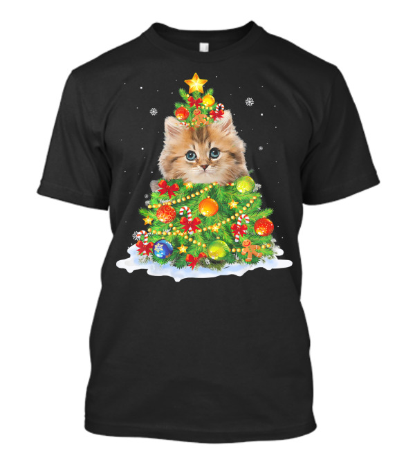 Santa Maine Coon Cat Christmas Tree Kitten T-Shirt