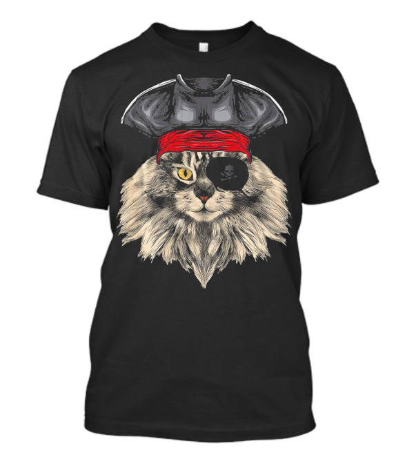 Maine Coon Cat Pirate Costume With Eyepatch And Hat T-Shirt