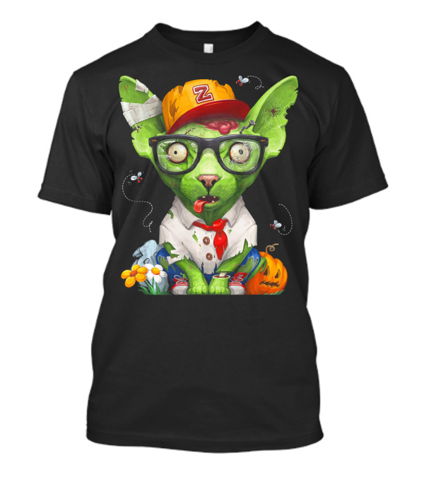 Zombie Sphynx Cat Halloween Z Hat Bugs Brain Bandage T-Shirt