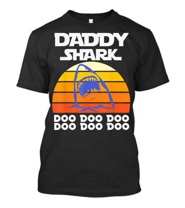 Daddy Shark Doo Doo Doo Retro Sunset Shark Jaws T-Shirt