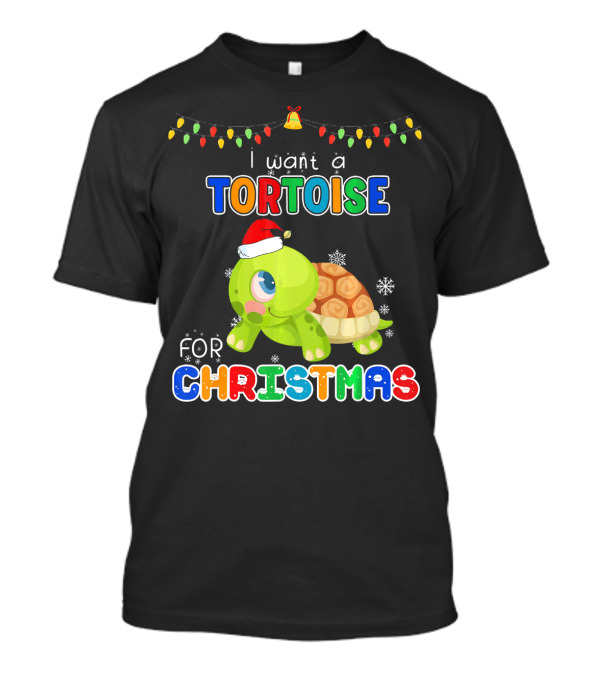 I Want A Tortoise For Christmas Snowflakes Santa Hat Holiday Lights T-Shirt
