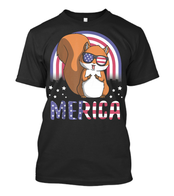 Merica Squirrel With American Flag Glasses And Stars T-Shirt