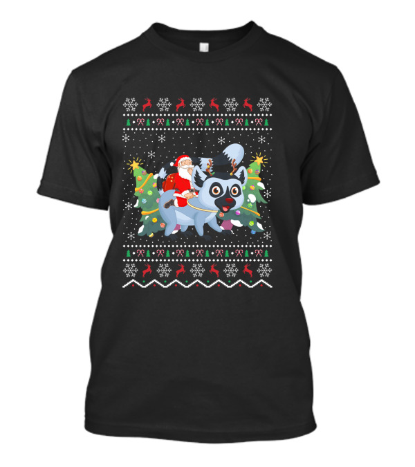Lemur Lover Christmas Santa Riding Lemur Ugly T-Shirt