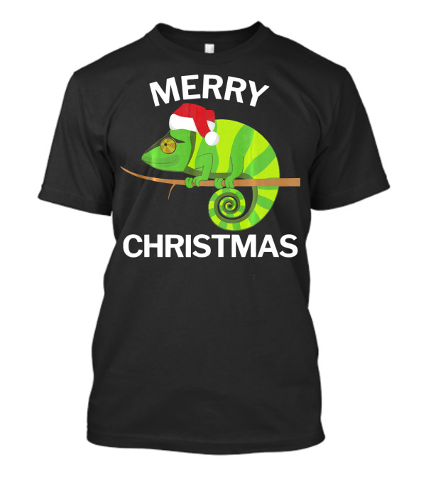 Merry Christmas Green Chameleon Santa Hat T-Shirt