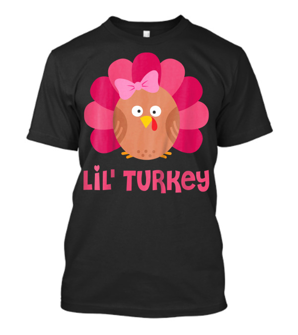 Lil Turkey Girl Cute Bow Pink Feathers T-Shirt