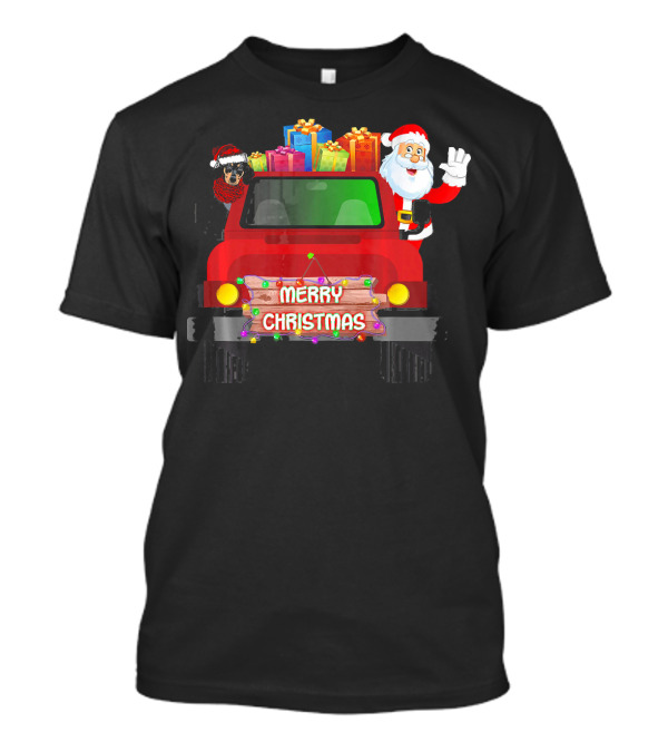 Merry Christmas Funny Dachshund And Santa On Red Truck With Presents T-Shirt