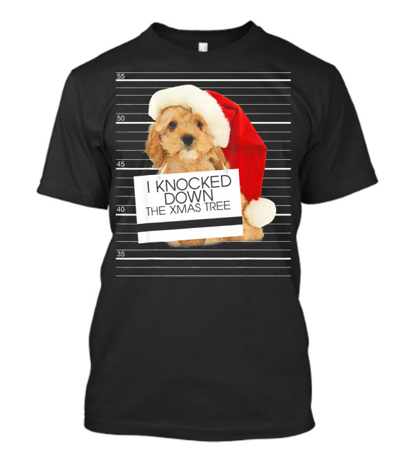 Poodle Dog I Knocked Down The Xmas Tree Mugshot Santa Hat T-Shirt
