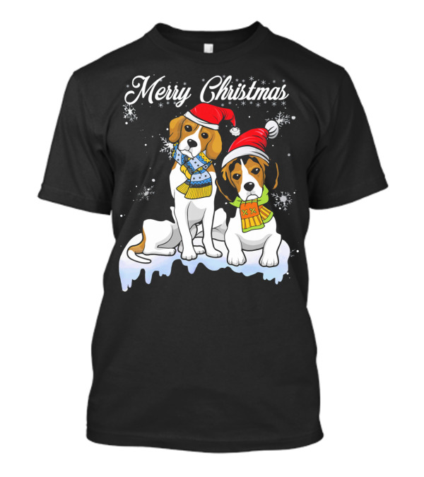 Merry Christmas Santa Hat Beagle Dog Snowflake Fun T-Shirt