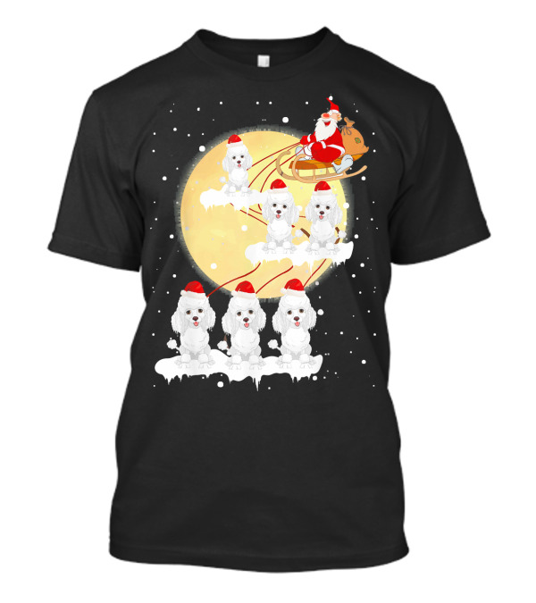 Poodle Reindeer Christmas Santa Sleigh Moon Funny T-Shirt