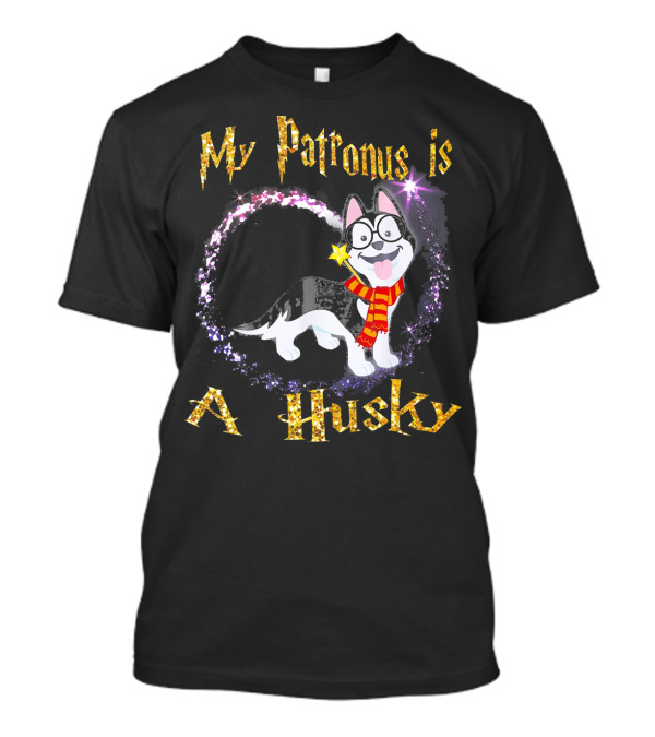 My Patronus Is A Husky In Glasses With Red And Gold Scarf Magic Dog T-Shirt
