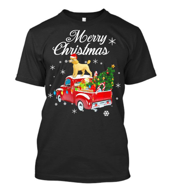 Merry Christmas Poodle On Red Truck With Santa Hat And Holiday Gifts T-Shirt
