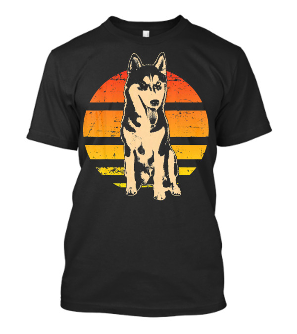 Retro Siberian Husky Sunset Stripes T-Shirt