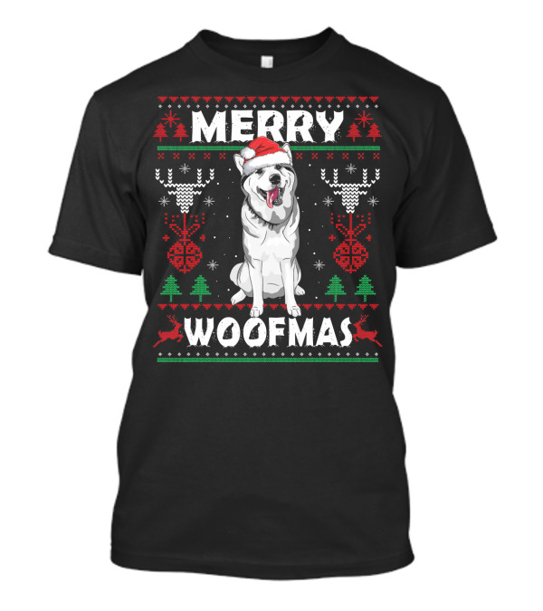 Merry Woofmas Siberian Husky Santa Hat Christmas T-Shirt