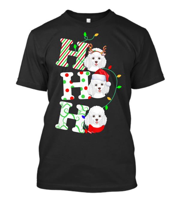 Poodle Ho Ho Ho Reindeer Santa Hat Christmas Lights T-Shirt