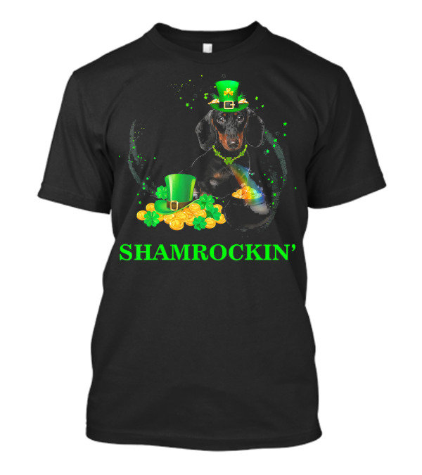 Shamrockin Dachshund With Leprechaun Hat And Gold Coins T-Shirt