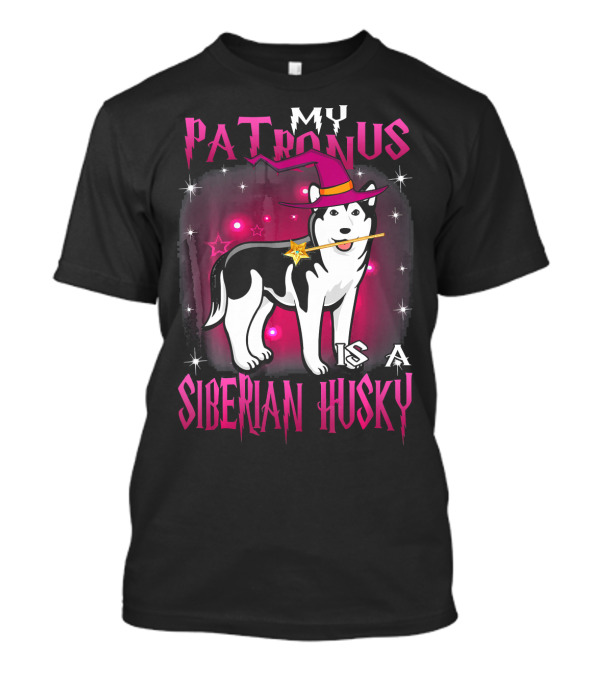 My Patronus Is A Siberian Husky Wizard Hat Stars Wand T-Shirt
