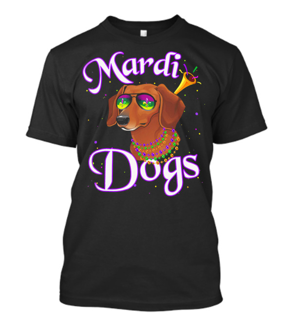 Mardi Dogs Dachshund Beads Bling Party Fun T-Shirt
